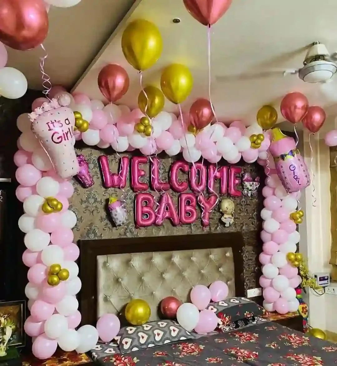 Baby Girl Welcome Balloon Decoration Setup