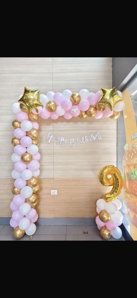 Pink Gold 9th Birthday Balloon Decoration Backdrop