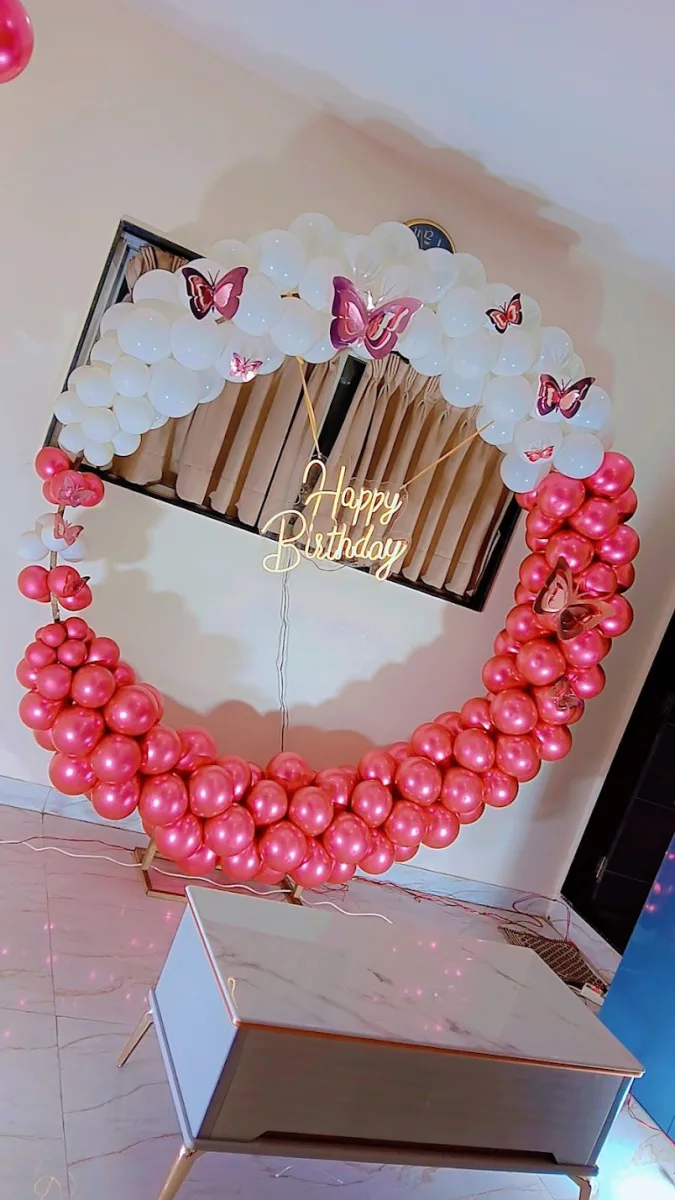 Pink & White Ring Balloon Arch Birthday Decoration