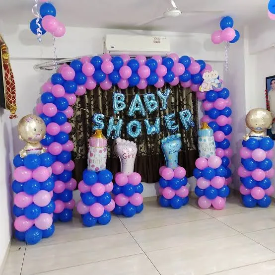 Baby Shower Balloon Arch Decoration Setup (Pink & Blue Theme)