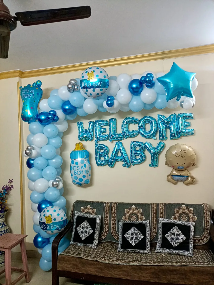 Baby Welcome Balloon Decoration Setup for Baby Boy