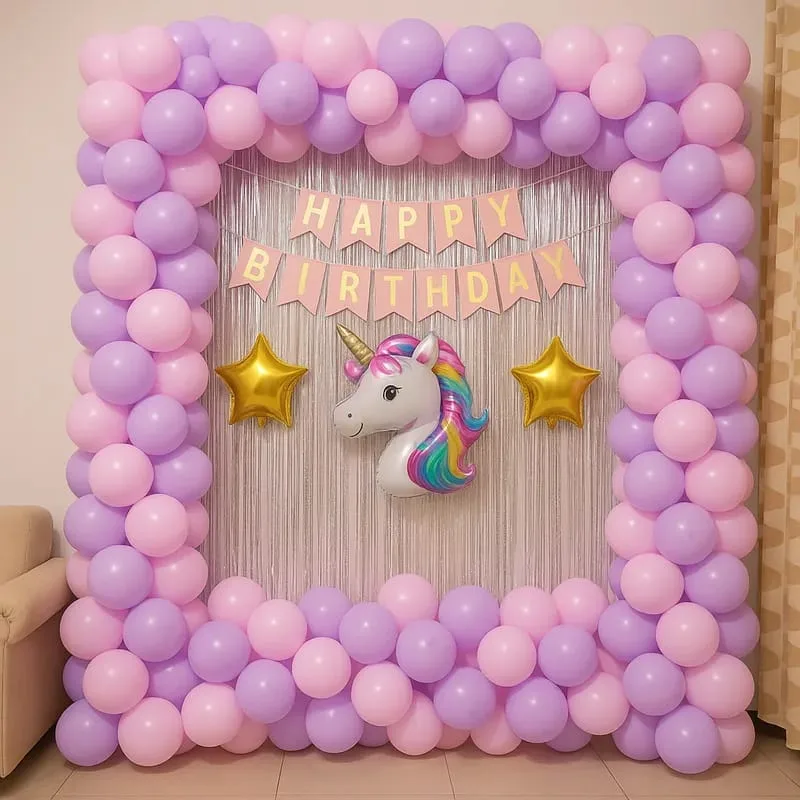 Unicorn Theme Birthday Balloon Decoration Backdrop
