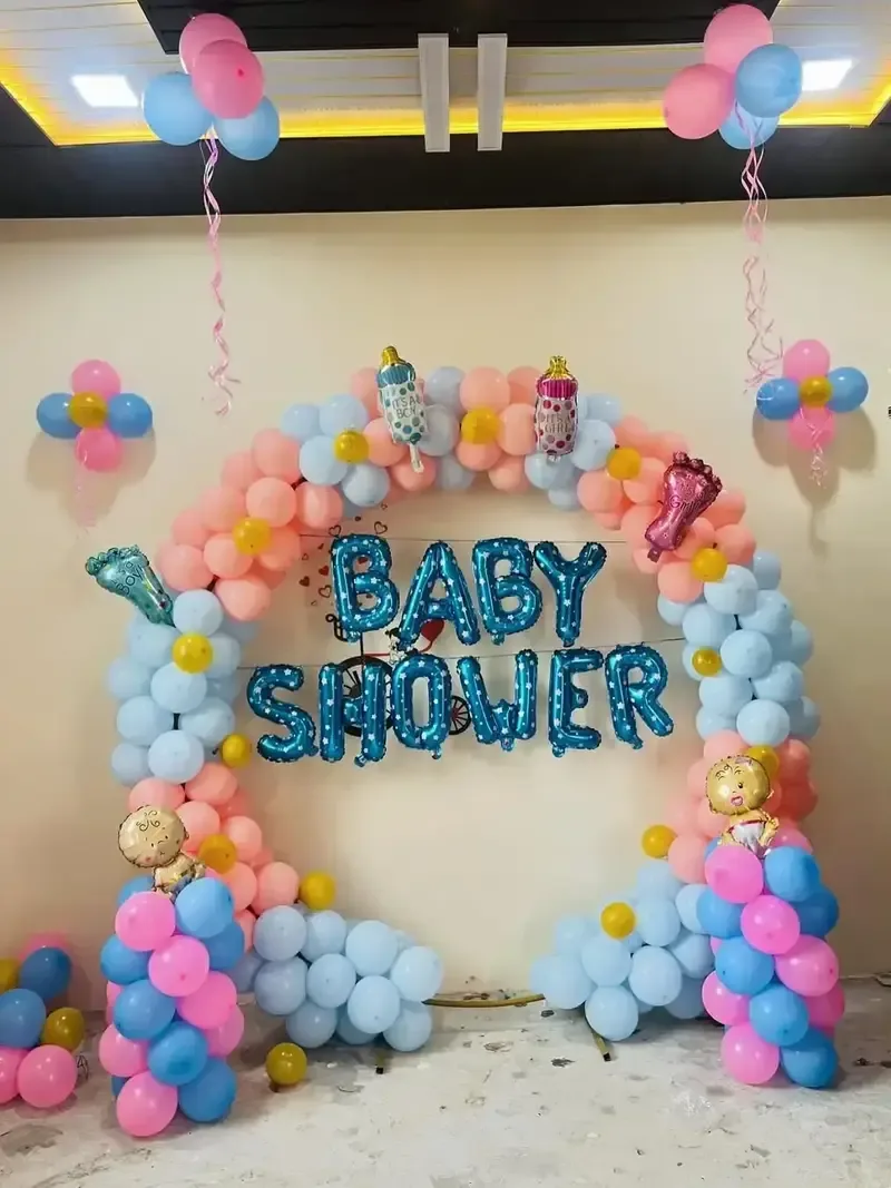 Pastel Baby Shower Balloon Arch Decoration Setup