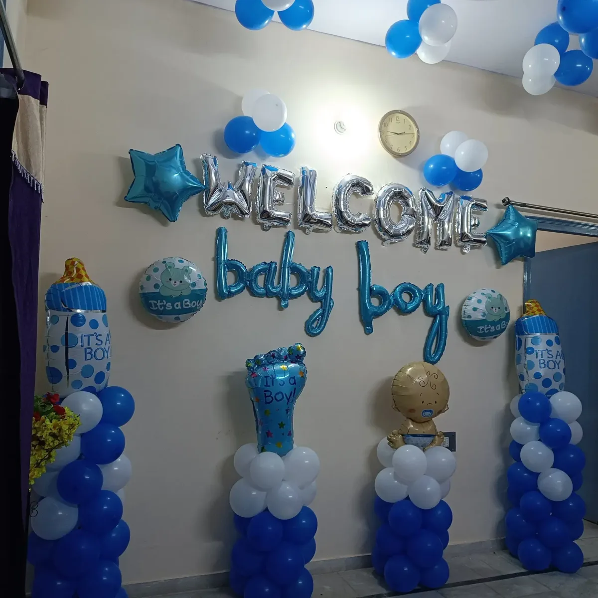 Welcome Baby Boy Balloon Decoration Setup